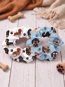 MH 2pcs/4pcs Ikat Rambut Wanita Motif Anak Anjing Lucu Ukuran Besar, Ikat Rambut Satin Minimalis Gaya INS Modis untuk Penggunaan Sehari-hari - MultiWarna - View 1
