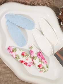 6pcs Pastoral Floral Print Water Drop Hair Clips, Gentle Lace Side Clips, Versatile Daily Decorative Hair Accessories - Mixed color - View 9