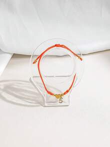 1pc European & American Style Stainless Steel 18K Gold Plated Heart-Shaped Rhinestone & Number Red String Bracelet, Women's Gift, Daily Accessory - Gold - View 7
