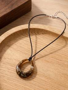 1pc Water Drop Shaped Acrylic Pendant With Leather Cord Necklace - Brown - View 6