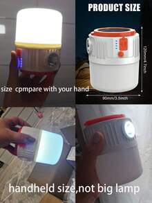 1pc/2pcs Solar Powered LED Camping Lantern, Portable Remote Control Rechargeable Camping Light With Phone Charging Function, Outdoor Lighting, Multi-Function Emergency Light - Phone Charger Handheld LED Tent Light - Warm White - View 10