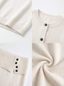 Women's 2 Pieces Knit Outfit Set, Button Front Long Sleeve Cardigan & Bodycon Mini Skirt, Soft Slim Fit Co-Ord For Petite Fall Winter - Apricot - View 10