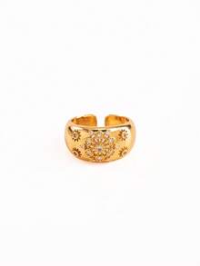 1pc Vintage Copper Inlaid Cubic Zirconia Star Flower Decor Open Cuff Ring For Women Daily Party Date Jewelry - Multicolor - View 6