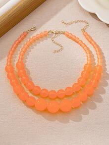 2pcs Fashionable Dopamine Acrylic Colorful Beaded Multi-Layer Necklaces For Women, Suitable For Summer Beach Vacation, Party, Gathering, Music Festival And Daily Wear - Beads - View 7