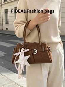 Tas Bahu Wanita, Warna Polos PU dengan Desain Elemen Motif Leopard, Dekorasi Tali Logam, Elegan dan Serbaguna, Dilengkapi dengan Gantungan Bintang yang Dipersonalisasi, Cocok untuk Bepergian, Berbelanja, Kencan, Pemberian Hadiah, dan Lainnya - Coklat - View 6