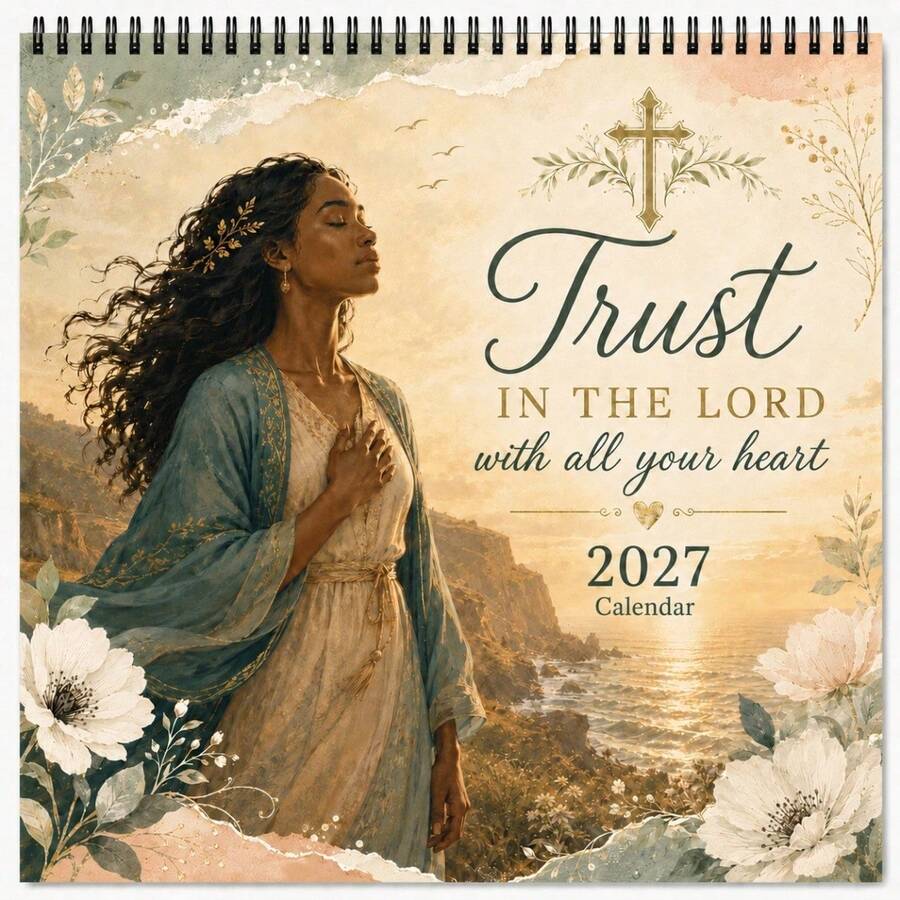 1pc 2027 Christian Bible Quotes Calendar Desk Calendar, Inspirational Scripture Spiral Bound Desktop Decor Calendar, Faith Devotional Home Decor, Religious Gift For Women, Christmas New Year Gift - Single Piece - View 1