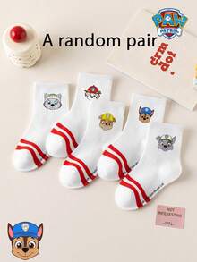 1/5/10 Pairs Paw Patrol Double Stripe Kids Socks, Simple Puppy Design, Winter Mid-Calf Socks, Fun Christmas Children's Socks - Multicolor - View 14
