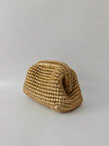 1pc Metallic Crochet Women's Clutch Bag, Elegant Handmade Knitted Snap Closure Handbag, Cosmetic Bag, Bags Ladies Elegant, Straw Bag - Multicolor - View 5