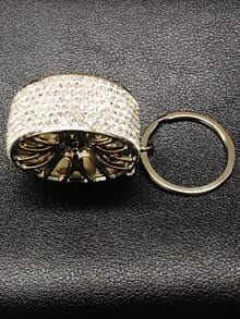 AD 1 pieza Llavero de coche con strass, colgante de llave de coche de aleación de zinc con rueda, accesorio de llave de coche con strass - Blanco - Ver 7