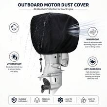 1pc Marine Outboard Engine Cover, Made Of Heavy-Duty 420D Wear-Resistant Oxford Fabric, Suitable For 6-250HP Marine Engines, Provides All-Weather Protection, Suitable For Yachts And Boat Engines - Black - View 1