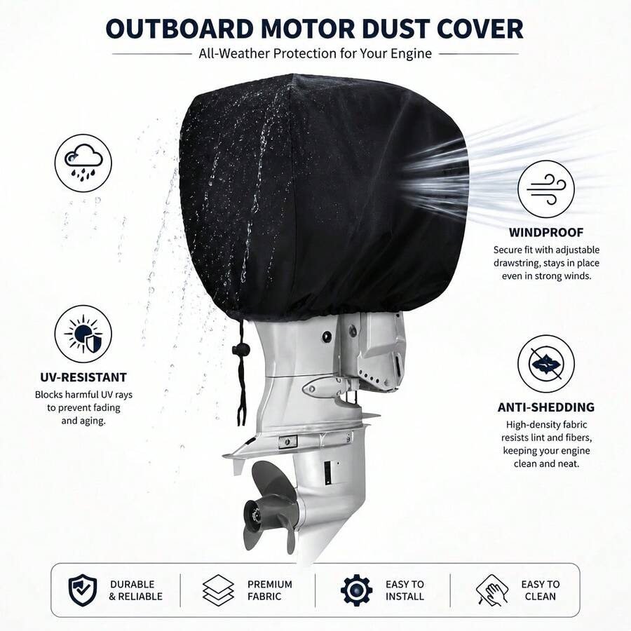 1pc Marine Outboard Engine Cover, Made Of Heavy-Duty 420D Wear-Resistant Oxford Fabric, Suitable For 6-250HP Marine Engines, Provides All-Weather Protection, Suitable For Yachts And Boat Engines - Black - View 1