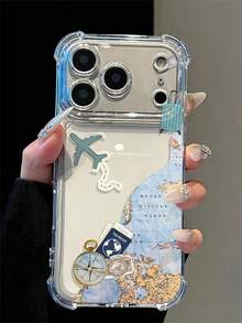 Vintage World Map Travel Sticker Creative Phone Case, Autumn/Winter Personalized Transparent Airbag Anti-Drop Soft TPU Protective Shell, Compatible With Apple 18Pro/18Pro Max/17/17 Pro/17 Pro Max/16/16 Pro/16 Plus/16 Pro Max/15/15 Pro/15 Plus/14/14 Pro/14 Pro Max/13/13 Pro/13 Pro Max/12/12 Pro/12 Pro Max/11/7/8/XR, Full Coverage Dirt-Resistant Phone Case - Clear - View 1