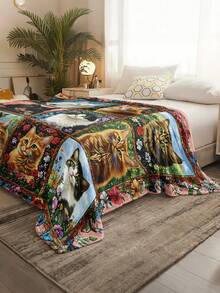 Soft & Comfortable 280gsm Blanket, Animal & Floral Print Pattern, Outdoor Camping Leisure Blanket, Multi-Purpose Blanket For Sofa, Bed And More, Suitable For Home, Picnic, Travel, All Seasons Comfort, Modern Style, Polyester, Machine Washable - Multicolor - View 5