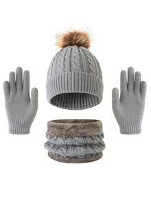 3pcs/Set Autumn/Winter Knitted Children's Hat Set - Multicolor - View 16