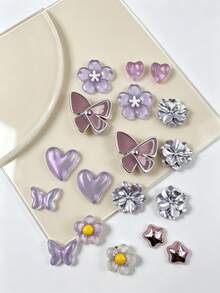 18pcs INS Style Purple Butterfly Shoe Charms, DIY Detachable Accessories, Multi-Functional Shoe Accessories, Suitable For Sandals, Slippers And Beach Bags - Multicolor - View 1