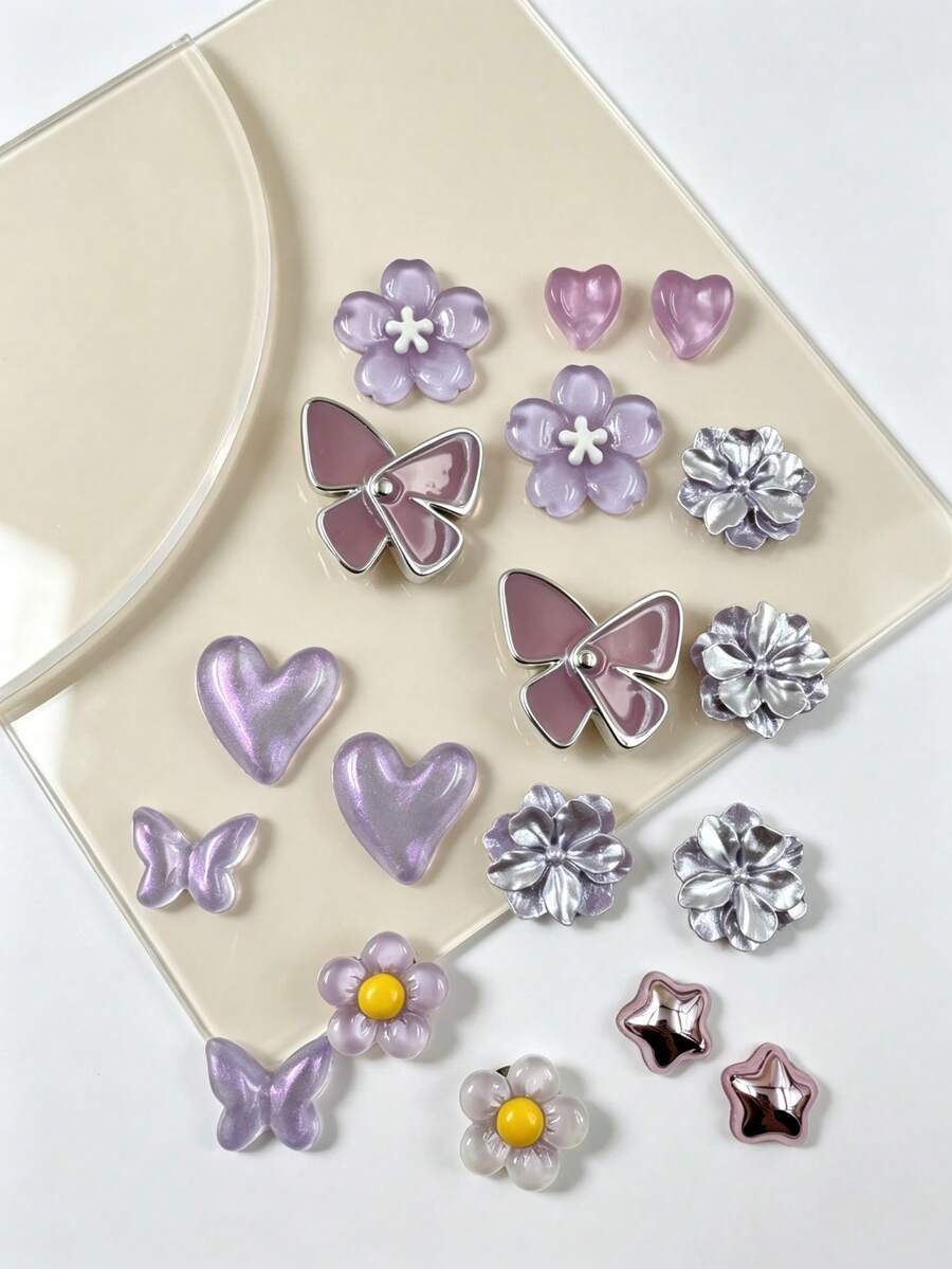 18pcs INS Style Purple Butterfly Shoe Charms, DIY Detachable Accessories, Multi-Functional Shoe Accessories, Suitable For Sandals, Slippers And Beach Bags - Multicolor - View 1