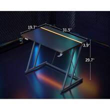 Escritorio gamer compacto 32 pulgadas con iluminación LED, mesa de PC textura fibra de carbono para espacios reducidos - Negro - Ver 4