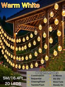 Outdoor Solar Crystal Ball Light String, 20/50/100 LED, IP65 Waterproof Fairy Tale Light, 8 Modes, Automatic On/Off, Suitable For Garden, Courtyard, Party, Wedding, Party, Christmas, Halloween, Holiday Decoration - Purple/Warm White/White/Color - Solar String Lights - View 14