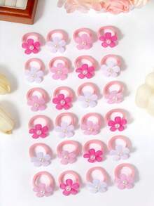 12入甜美花卉裝飾髮圈，柔軟彈性髮帶，女款日常馬尾髮飾 - 彩色 - 查看 2