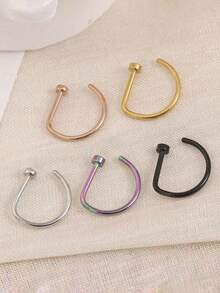 3pcs 316L Stainless Steel Hypoallergenic C-Shaped Nose Rings, Multi-Color Screwless Piercing Jewelry, Unisex, Minimalist Punk Style For All-Season Daily Wear - Multicolor - View 3