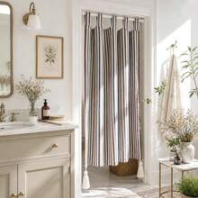 1pc Bohemian Style Tassel Bag-Shaped Curtain, Colorful Striped Print Privacy Curtain, Suitable For Living Room/Bedroom Doors And Windows, Home/Apartment Window Decor - Brown - View 2