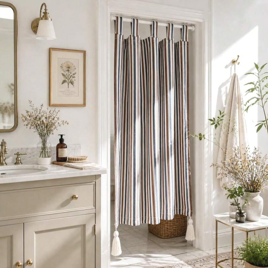 1pc Bohemian Style Tassel Bag-Shaped Curtain, Colorful Striped Print Privacy Curtain, Suitable For Living Room/Bedroom Doors And Windows, Home/Apartment Window Decor