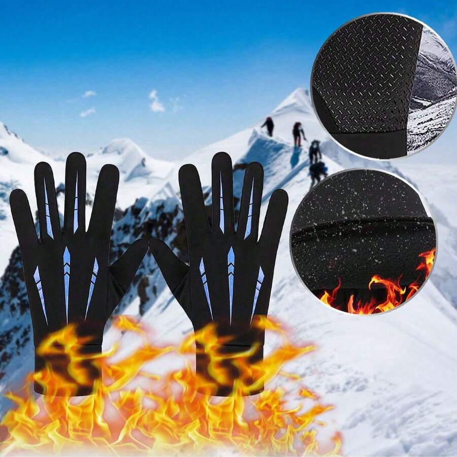 Waterproof Windproof Cycling Gloves - Outdoor Sports Warm Running Gloves (Blue) - Multicolor - View 1