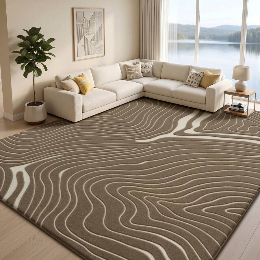 Sour Lemon Rugs Living Room Large 200x300cm,3D Area Rugs For Bedroom, Extra Large Rug For Living Room Wave Pattern, Washable Soft Shaggy Non Shedding Fluffy Carpet Mat For Living Room, Bedroom, Kitchen & Office - Beige-brown - View 1