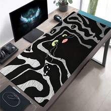 1 st XXL-musmatta med svart kattmotiv, söt linjekonst, gummi, PC gaming anime, utökad tangentbordsmatta, vätskeavvisande halkfri bas, kontorstillbehör - Visa 8