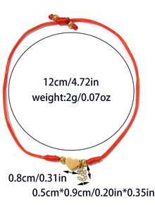 1pc European & American Style Stainless Steel 18K Gold Plated Heart-Shaped Rhinestone & Number Red String Bracelet, Women's Gift, Daily Accessory - Gold - View 19