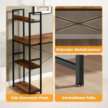 Schreibtisch mit 4-Tier Seitlichem Regal, 120 cm Breiter Computertisch mit Ablage, Stabil Bürotisch mit Metallgestell, Einfache Montage für Home Office - Bestickt Braun 140 x 56 x 120 cm - Übersicht 7