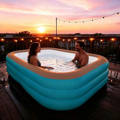Piscina Inflável Premium com Design Moderno - Para 2+ Pessoas, Ideal para Noites de Verão com Luzes e Música!