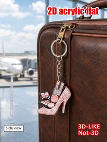 2d Flat Acrylic High‑Heel Shoe Makeup Keychain, Rose Red Rhinestone Studded Sparkly Charm For Backpack Phone Handbag Car Key, Cute Girls Gift For Birthday Back‑To‑School Teacher'S Day Halloween, Note: 2d Flat Not 3d - One Size Fits All - View 3