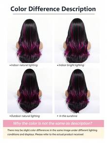 Topshe Ava WIGS 24英吋紅色挑染長波浪假髮，附簾幕瀏海，免膠水耐熱合成纖維無蕾絲假髮，女款黑色混紅長波浪假髮，適合日常穿戴、派對、Cosplay，多色假髮，完美的萬聖節女性禮物 - 紫色 - 查看 11