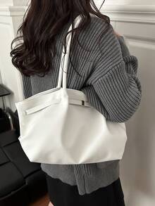 韓式百褶腋下包 新款大容量通勤托特包 個性 Ins 風純色女款單肩包 - 白色 - 查看 3