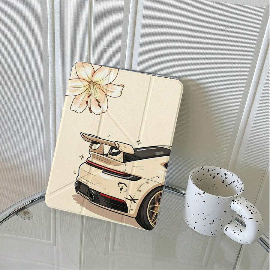 1pc Vintage Racing Print Tablet Protective Case, 3+Y Fold Multi-Angle Magnetic Stand, Tablet Protective Case With Pen Slot And Auto Sleep/Wake Function, Compatible With IPad PRO/AIR, Compatible With SAMSUNG, Compatible With Xiaomi Pad 5/6/21, Compatible With OPPO Pad, Compatible With Huawei MatePad, Compatible With Honor Pad - Multicolor - View 1