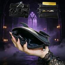 Halloween Punk Gothic Bat Wing Multi Purpose Data Cable Storage Bag,Wallet, 4 Zipper Layers Ultra Slim Portable Coin Purse, Multi-Pocket Small Storage Pouch, Lightweight Pocket Bag For Cards Coins Keys, Fashion Daily Carry Accessory ,Halloween Gift - Dark 3D Bat Wing Storage Bag Series - View 6