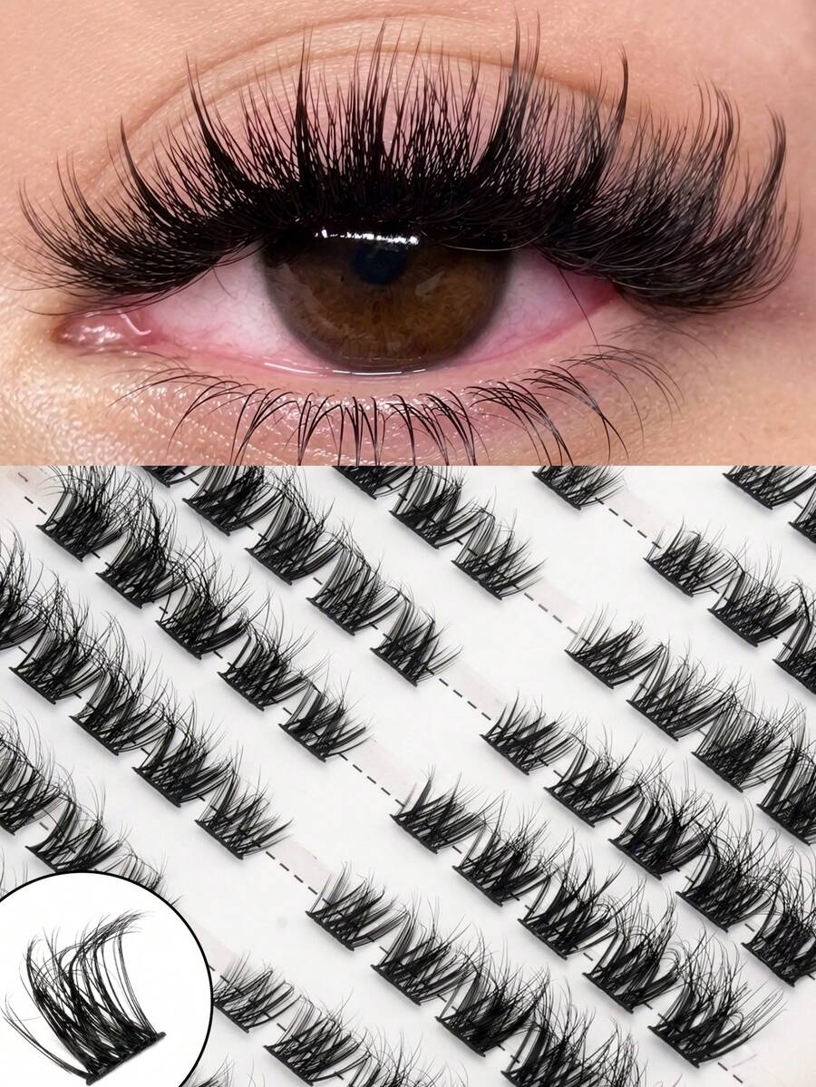120 Natural 3D Fluffy Eyelash Clusters, D-Curl For Natural Volume, Naturally Enlarges Eyes, Suitable For Various Occasions Such As Christmas, Dates, And Travel. Segmented Eyelashes, False Eyelashes - D - View 1