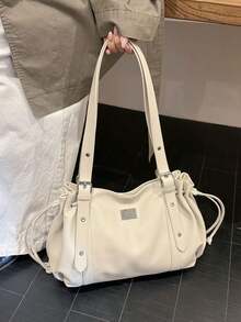 Shoulder Bag With Rivet Decoration, Detachable Shoulder Strap And Zipper Closure, Cool Style Underarm Bag, Women's Bag, Unique Niche Design, Suitable For Daily Outings, Dates, Commuting And Casual Crossbody Wear - Beige - View 4