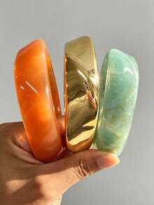 3/1pc Vintage Minimalist Casual Style Women's Asymmetrical Geometric Shape Gold CCB And Multicolor Acrylic Bracelets, Suitable For Daily Wear And Summer Beach Vacation, Can Be Layered, Perfect Gift Choice For Holidays - Multicolor - View 3