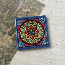 Vintage Bohemian Style Geometric Pattern Embossed Textured Square Red Clay Ceramic Fridge Magnet, Suitable For Home Decor, Refrigerator Magnet And Holiday Birthday Gift - Square Fridge Magnet - View 15