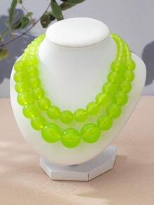 2pcs Fashionable Dopamine Acrylic Colorful Beaded Multi-Layer Necklaces For Women, Suitable For Summer Beach Vacation, Party, Gathering, Music Festival And Daily Wear - Beads - View 13