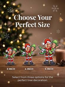 1 buah Ornamen Natal Akrilik Personalisasi Foto Pasangan Ukuran 3/4/5 Inci, Termasuk Tali Gantung Emas, Liontin Pohon Natal Kolase Wajah Kartun, Hadiah Liburan - MultiWarna - View 4