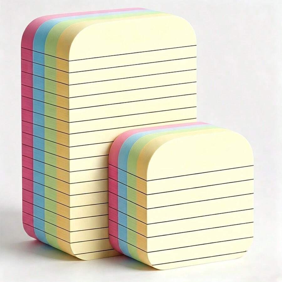 Large Lined Sticky Note Pad, 100 Sheets Per Book, Self-Adhesive Grid Inner Pages, Easy-Tear, Colorful Assorted Memo Sticky Notes For Office, School, Home, Bullet Journal, Planner, Desktop Organization (Random Color) - A - View 1