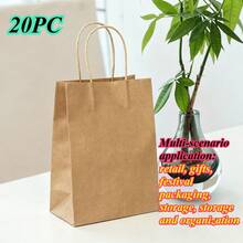 Halloween Christmas Gift 20/100pcs Small Kraft Paper Gift Bags With Handles, Kraft Paper Bags, Shopping Bags, Retail Bags, Gift Bags, Easy To Categorize, Convenient To Store, Suitable For Weddings, Party Gift Packaging - Vertical 15*8*21CM - View 22