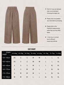Women's Solid Color Casual Wide Leg Pants With Front Pocket Decor, Commuter Style, Back To School, Autumn - Coffee Brown - View 8