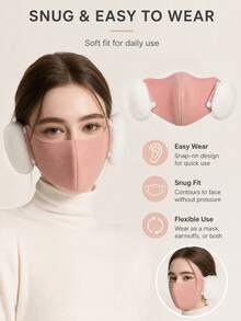 Masker Wajah 2-in-1 yang Dapat Dilepas dengan Pelindung Telinga, Motif Awan, Hangat & Lembut, Pelindung Telinga 3D yang Tipis dan Bernapas, Masker Wajah Luar Ruangan Tebal Tahan Angin dan Dingin untuk Musim Gugur/Dingin - MultiWarna - View 9