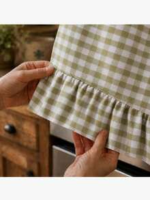 Plaid Oven Curtain, Lace Tie Top And Ruffle Hem, Short Kitchen Tier Curtain, Oil-Resistant Decorative Cover, Suitable For Stove, Oven, Open Cabinet And Small Window, Farmhouse Style Home Decor - Mint Green - View 5