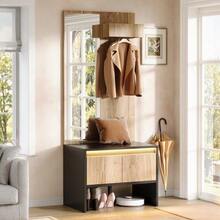 Hall Tree Set With Coat Rack, Hooks, Mirror, Shoe Bench, And 2 Drawers 60*38*145 Cm - Black - View 5