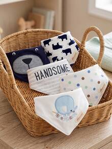 momscare 6pcs/7pcs Baby Bibs, Soft Absorbent Baby Drool Cloths, Suitable For Daily Use - Cute Animal Design Exquisite Embroidered Baby Triangle Bibs - Multicolor - View 3